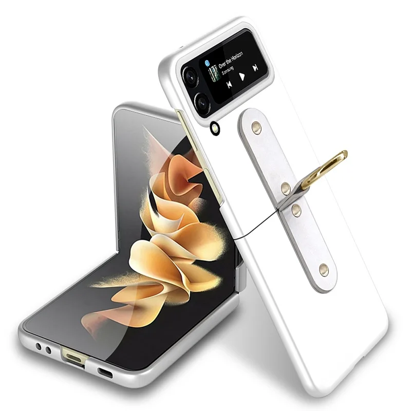Für Samsung Galaxy Z Flip4 5G Ultra Dünner, Gummiertes Faltpc Phone -hülle Mit Fingerringhalter - Weiß