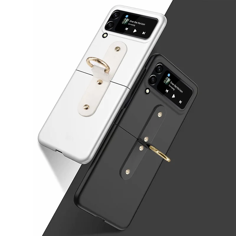 Für Samsung Galaxy Z Flip4 5G Ultra Dünner, Gummiertes Faltpc Phone -hülle Mit Fingerringhalter - Weiß