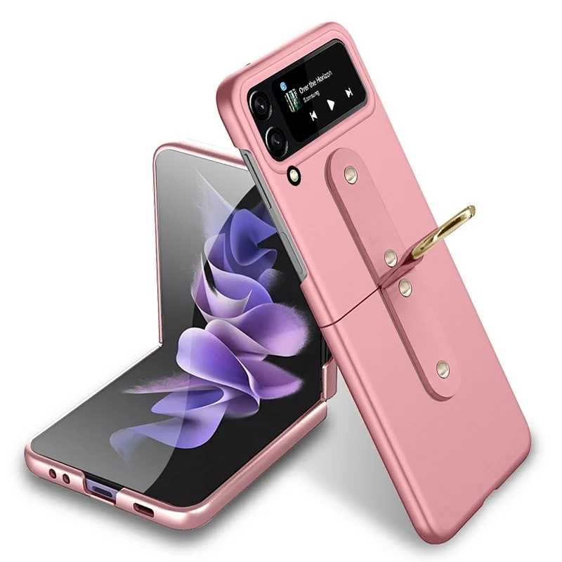 For Samsung Galaxy Z Flip4 5G Ultra Thin Rubberized Folding PC Phone Case Cover with Finger Ring Holder - Pink