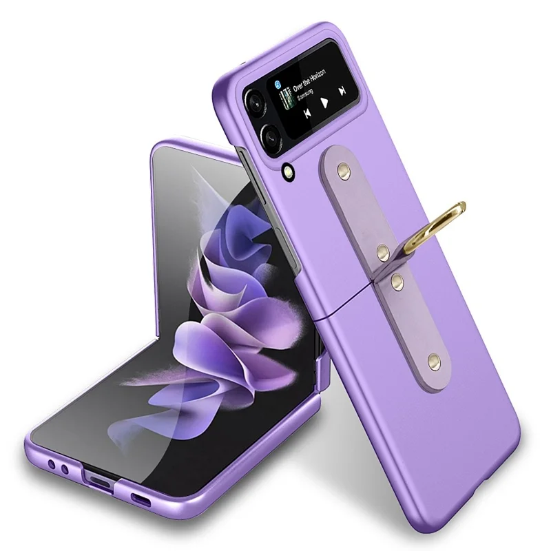 For Samsung Galaxy Z Flip4 5G Ultra Thin Rubberized Folding PC Phone Case Cover with Finger Ring Holder - Purple