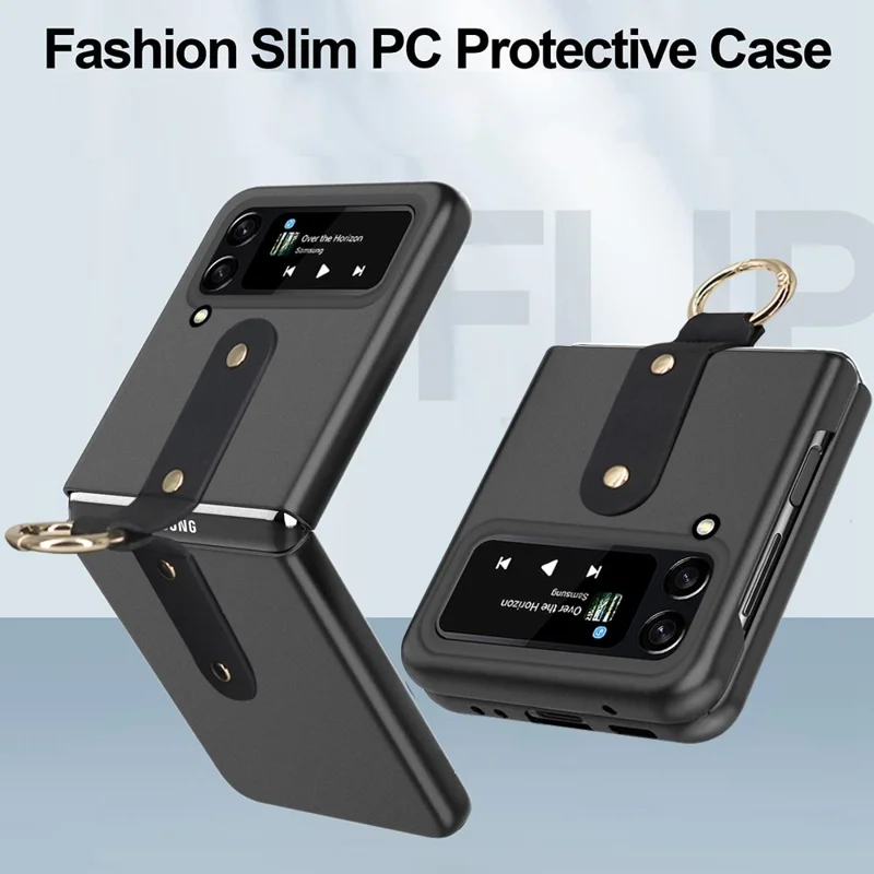 For Samsung Galaxy Z Flip4 5G Ultra Thin Rubberized Folding PC Phone Case Cover with Finger Ring Holder - Purple