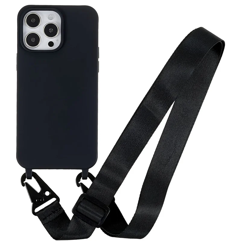 For iPhone 14 Pro 6.1 inch Anti-scratch Matte Surface TPU Phone Cover Anti-fall Protective Shell + Wide Strap - Black
