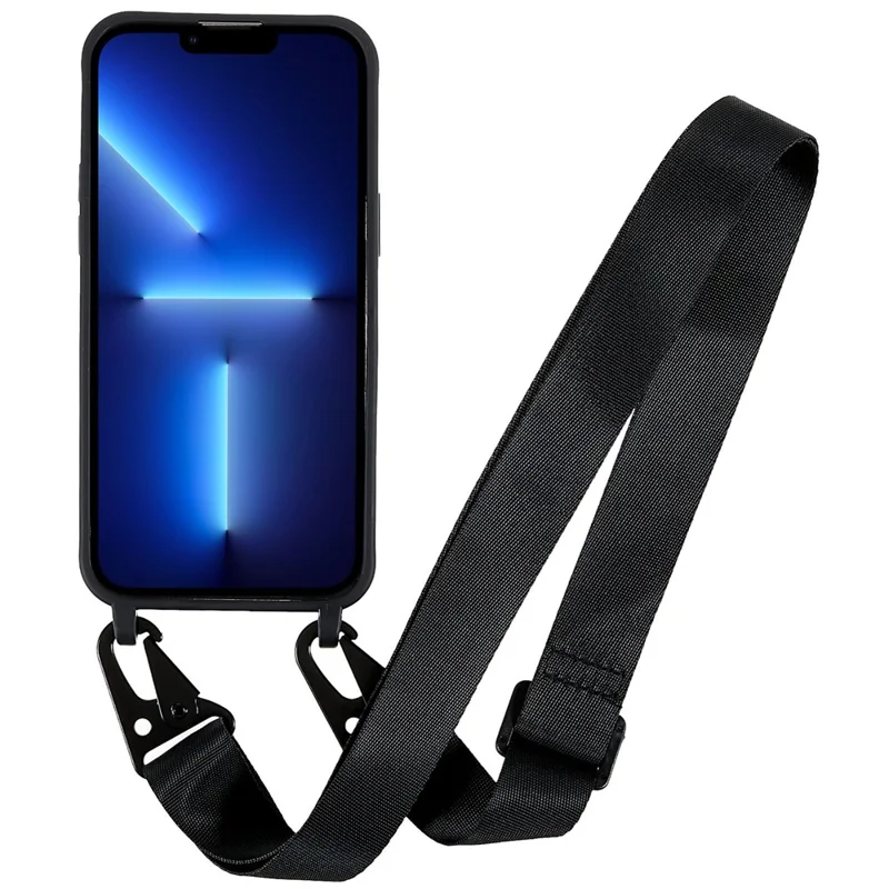 For iPhone 14 Pro 6.1 inch Anti-scratch Matte Surface TPU Phone Cover Anti-fall Protective Shell + Wide Strap - Black