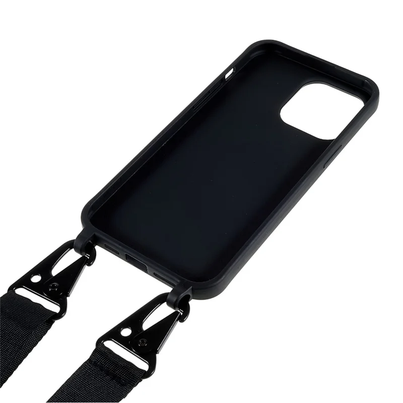 For iPhone 14 Pro 6.1 inch Anti-scratch Matte Surface TPU Phone Cover Anti-fall Protective Shell + Wide Strap - Black