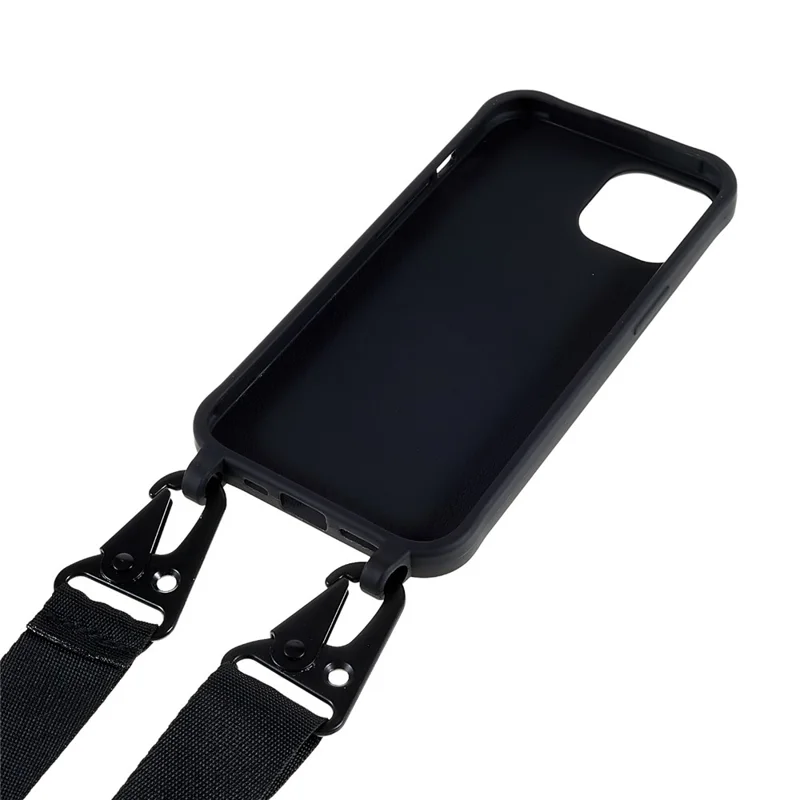 For iPhone 14 6.1 inch Anti-fingerprint Matte Surface TPU Phone Cover Anti-wear Back Shell + Wide Strap - Black