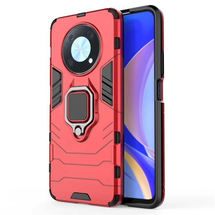 Custodia Protettiva Per Huawei Nova Y90 4G Hard PC + TPU Resistente al Guscio Posteriore Con Cavalletto Dell'anello Delle Dita - Rosso