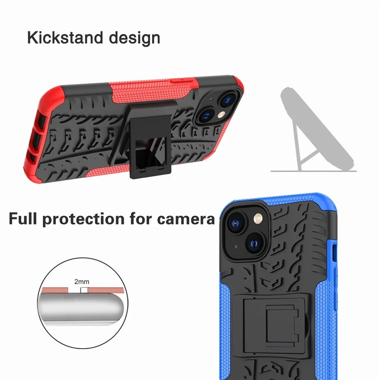 Pour Iphone 14 6,1 Pouces Motif de Pneu de Pneu Antidérapant Case de Téléphone Hard PC Soft TPU Double Couche Couverture de Protection à L'épreuve Des Chocs Avec Kickstand - Violet