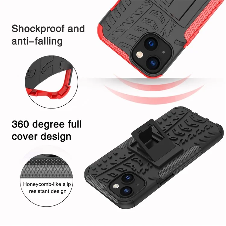 Pour Iphone 14 6,1 Pouces Motif de Pneu de Pneu Antidérapant Case de Téléphone Hard PC Soft TPU Double Couche Couverture de Protection à L'épreuve Des Chocs Avec Kickstand - Violet