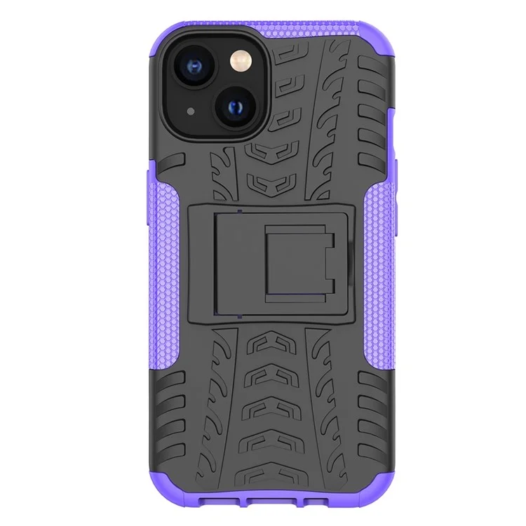 Pour Iphone 14 6,1 Pouces Motif de Pneu de Pneu Antidérapant Case de Téléphone Hard PC Soft TPU Double Couche Couverture de Protection à L'épreuve Des Chocs Avec Kickstand - Violet