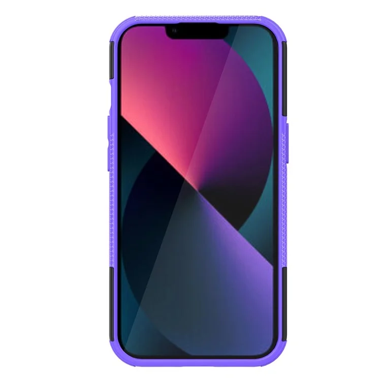 Pour Iphone 14 6,1 Pouces Motif de Pneu de Pneu Antidérapant Case de Téléphone Hard PC Soft TPU Double Couche Couverture de Protection à L'épreuve Des Chocs Avec Kickstand - Violet