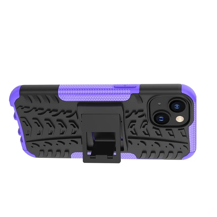 Pour Iphone 14 6,1 Pouces Motif de Pneu de Pneu Antidérapant Case de Téléphone Hard PC Soft TPU Double Couche Couverture de Protection à L'épreuve Des Chocs Avec Kickstand - Violet