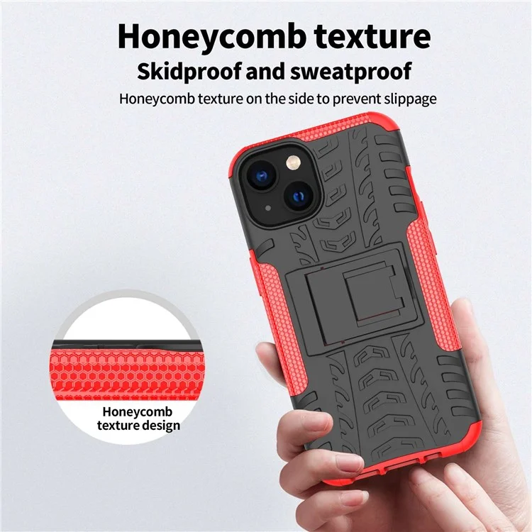 Pour Iphone 14 6,1 Pouces Motif de Pneu de Pneu Antidérapant Case de Téléphone Hard PC Soft TPU Double Couche Couverture de Protection à L'épreuve Des Chocs Avec Kickstand - Violet
