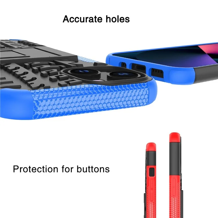 Pour Iphone 14 6,1 Pouces Motif de Pneu de Pneu Antidérapant Case de Téléphone Hard PC Soft TPU Double Couche Couverture de Protection à L'épreuve Des Chocs Avec Kickstand - Violet