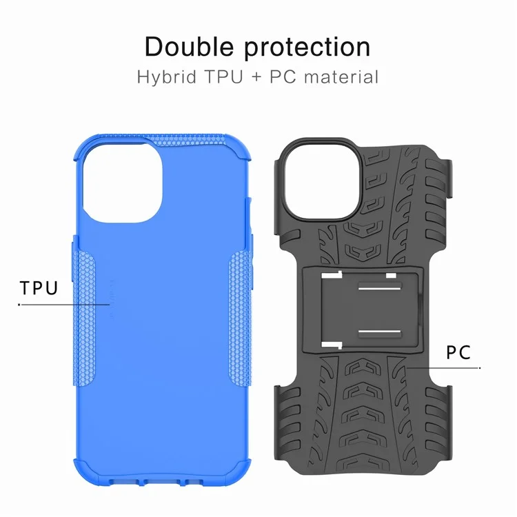 Para Iphone 14 Máximo de 6,7 Polegadas PC Hard PC Soft TPU Caixa de Telefone à Prova de Choque Cool Pneu Pneu Pattern Kickstand Protection Cover - Azul