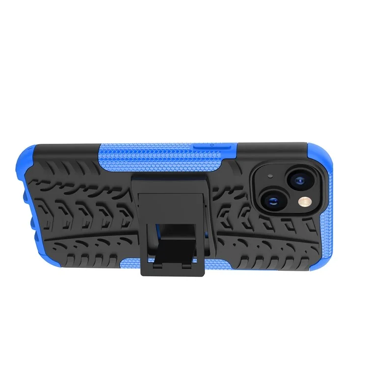 Para Iphone 14 Máximo de 6,7 Polegadas PC Hard PC Soft TPU Caixa de Telefone à Prova de Choque Cool Pneu Pneu Pattern Kickstand Protection Cover - Azul