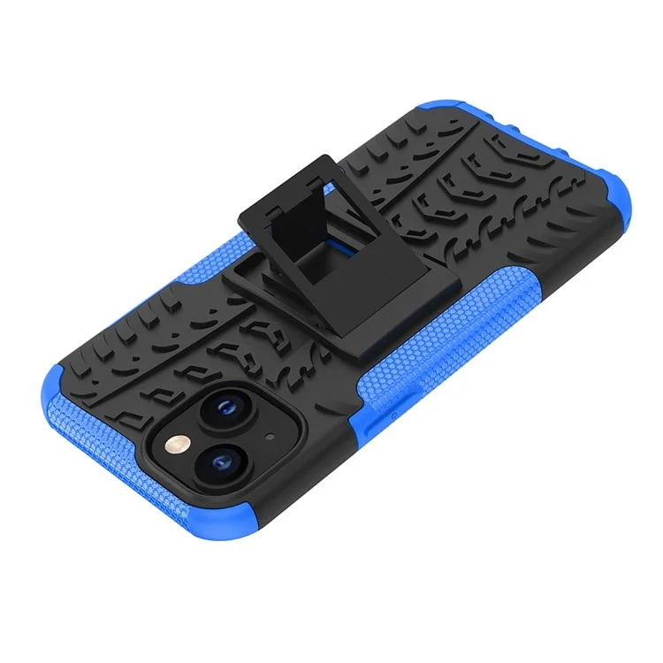 Para Iphone 14 Máximo de 6,7 Polegadas PC Hard PC Soft TPU Caixa de Telefone à Prova de Choque Cool Pneu Pneu Pattern Kickstand Protection Cover - Azul