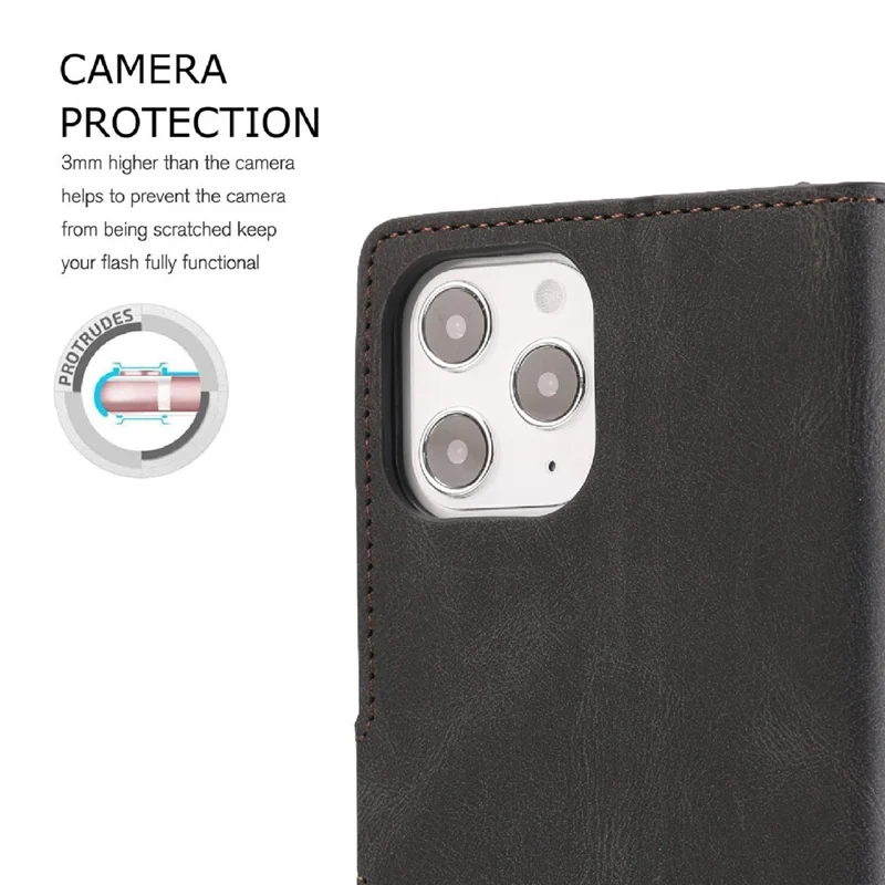 For iPhone 14 Pro 6.1 inch PU Leather Drop-proof Phone Case Wallet Stand Protective Cover with Strap - Black
