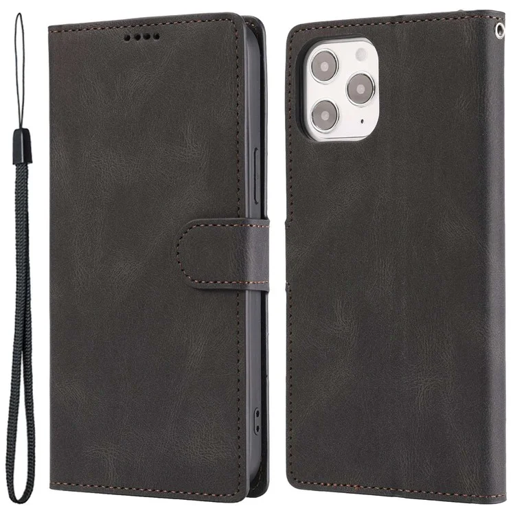 Para Iphone 14 Pro Max 6.7 Pulgadas Función de Cuero PU Función Phone Case a Prueba de Amortiguadores Anti-drop Cover With Strap - Negro