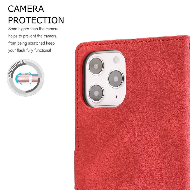 For iPhone 14 Pro Max 6.7 inch PU Leather Wallet Function Phone Shockproof Case Anti-drop Stand Cover with Strap - Red