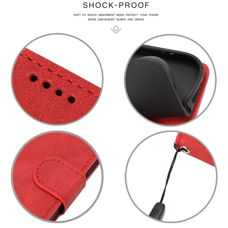 For iPhone 14 Pro Max 6.7 inch PU Leather Wallet Function Phone Shockproof Case Anti-drop Stand Cover with Strap - Red