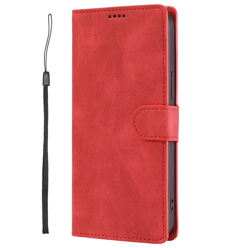 For iPhone 14 Pro Max 6.7 inch PU Leather Wallet Function Phone Shockproof Case Anti-drop Stand Cover with Strap - Red
