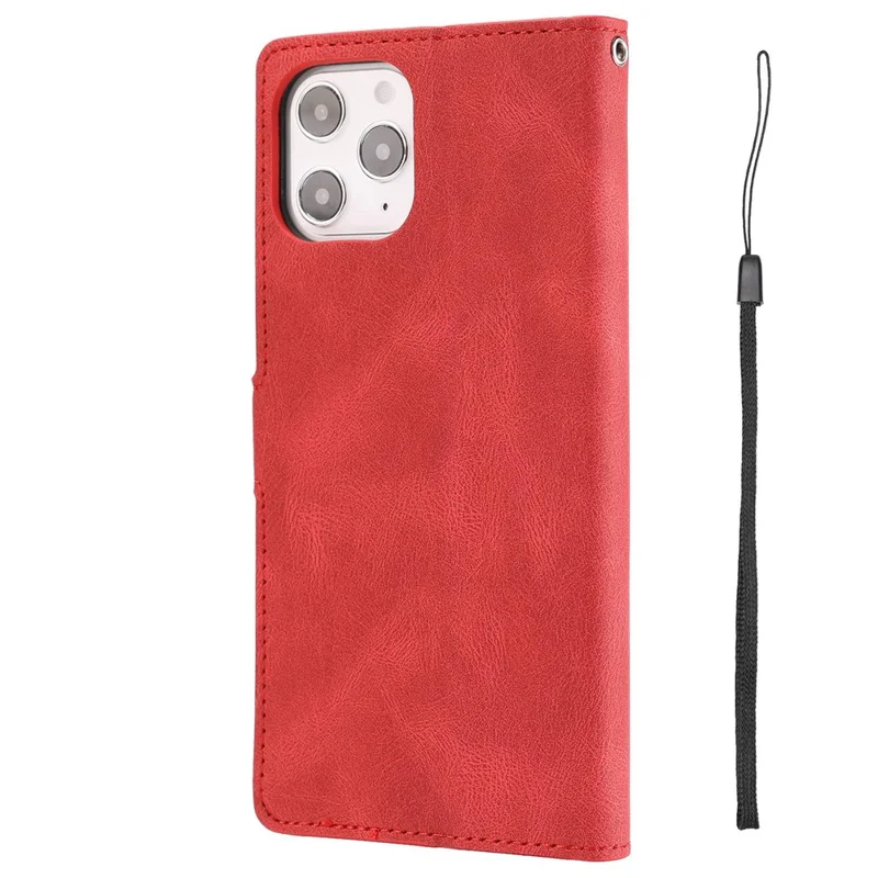 For iPhone 14 Pro Max 6.7 inch PU Leather Wallet Function Phone Shockproof Case Anti-drop Stand Cover with Strap - Red