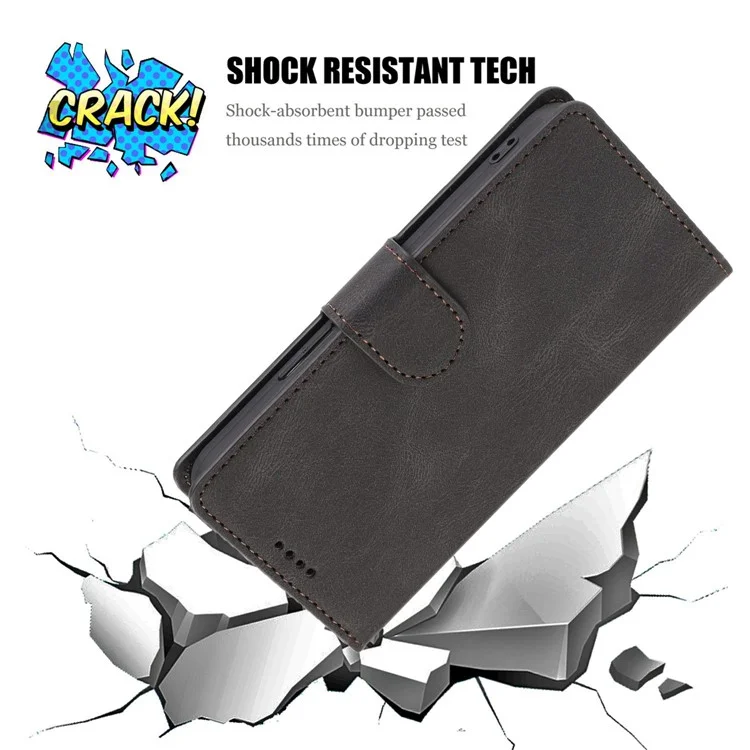 For iPhone 14 6.1 inch PU Leather Magnetic Clasp Phone Case Wallet Stand Drop-proof Cover with Strap - Black