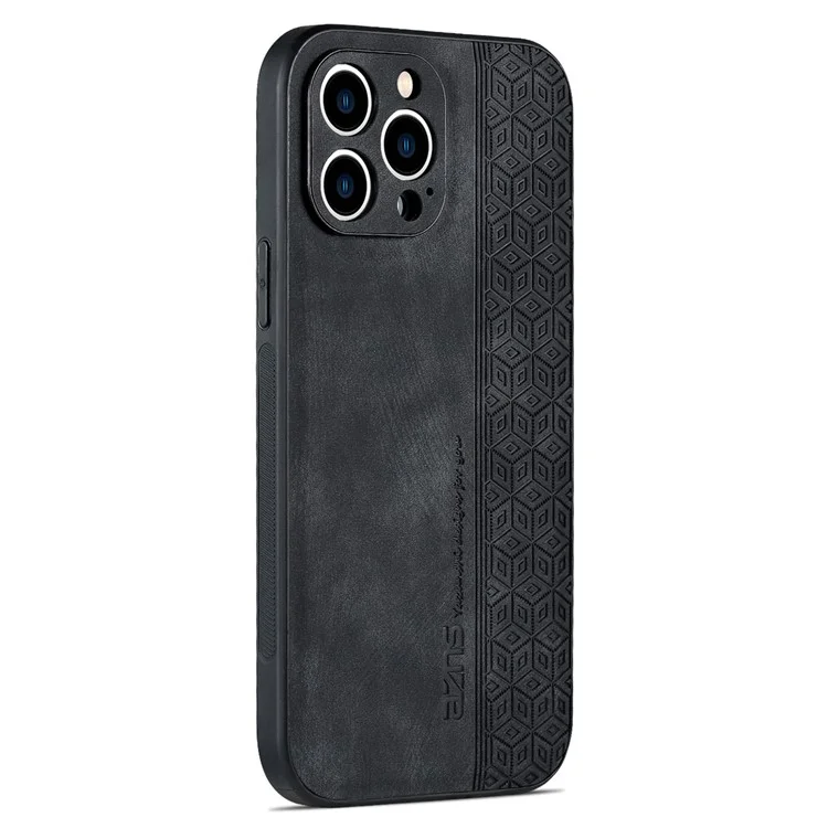 AZNS For iPhone 13 Pro Phone Case PU Leather Coated TPU Drop-proof Mobile Phone Cover - Black