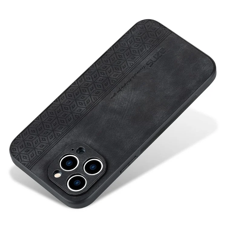 AZNS For iPhone 13 Pro Phone Case PU Leather Coated TPU Drop-proof Mobile Phone Cover - Black
