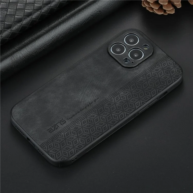 AZNS For iPhone 13 Pro Phone Case PU Leather Coated TPU Drop-proof Mobile Phone Cover - Black