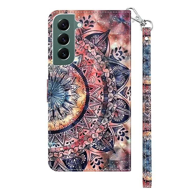 Flip Wallet Phone Case For Samsung Galaxy S22 5G, Drop-proof PU Leather 3D Pattern Printing Stand Magnetic Closure Cover with Strap -  Colorful Mandalas