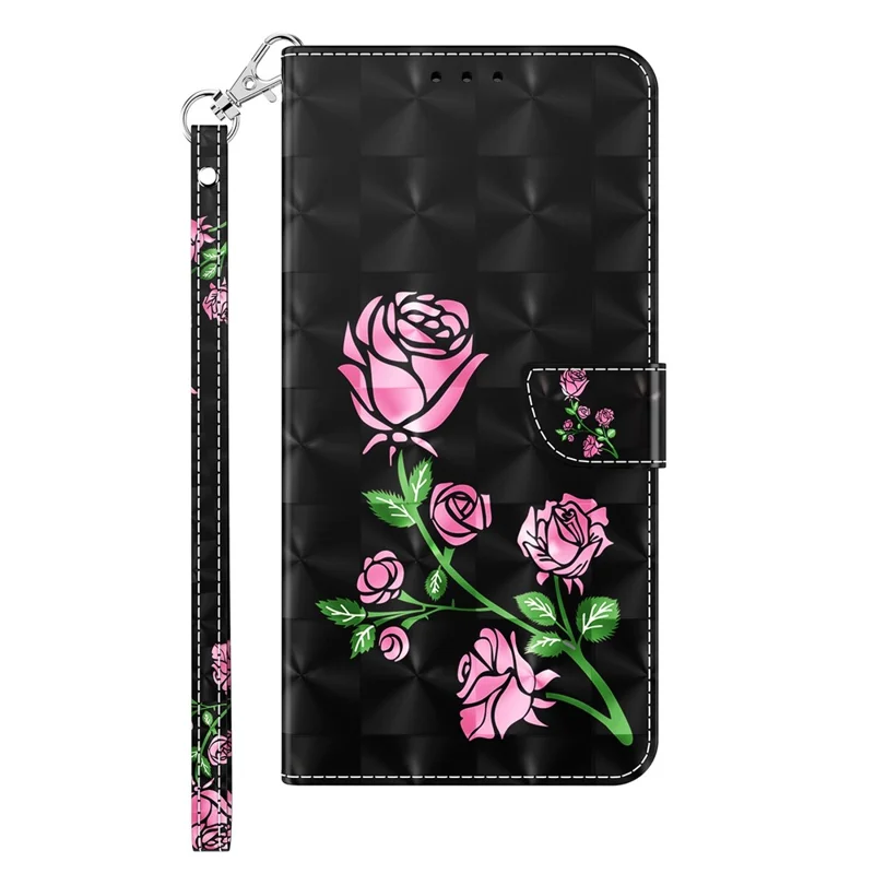 Telefonhülle Für Iphone 14 6,1 Zoll, Standfunktion 3D -muster Druck PU Leder + TPU -brieftaschen -schutz Mit Riemen - Rose