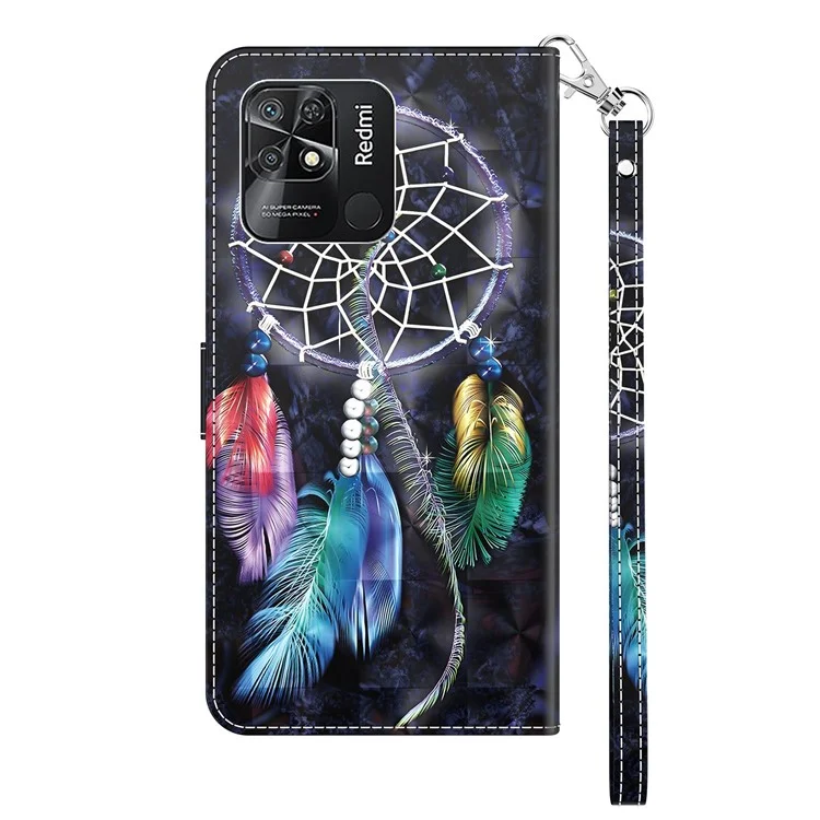 Para Xiaomi Redmi 10C 4G 3D Patrón de Impresión Diseño Flip Billetera PU Cierre de Cuero Magnético Cubierta de Soporte Con Correa - Catchante de Ensueño Colorido
