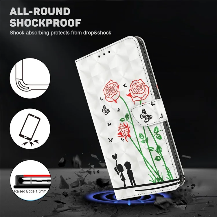 For Xiaomi Redmi 10C 4G 3D Pattern Printing Design Flip Wallet Case PU Leather Magnetic Closure Folding Stand Cover with Strap - Couple Roses