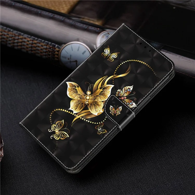 Para Samsung Galaxy A13 4G / 5G / A04s 4G (164.7 x 76.7 x 9.1 mm) Estuche de Flip de Cuero PU Impresión de Diseño de Patrón Creativo 3D Cartera con Soporte Magnético con Correa - Mariposas Doradas