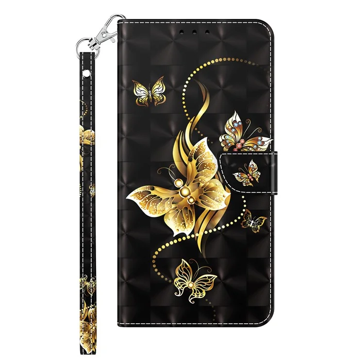 Para Motorola Moto G42 4G Impressão de Padrão 3D Caso da Carteira de Couro PU Suporte Magnético Proteger Flip Cover com Alça - Borboletas Douradas
