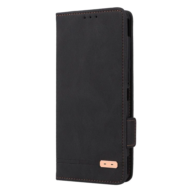 Case de Teléfono de Decoración de Hardware Para el Teléfono Asus ROG 6 5G, Standa de la Bloqueta de lo Cuero Dual Magno Magro PU - Negro