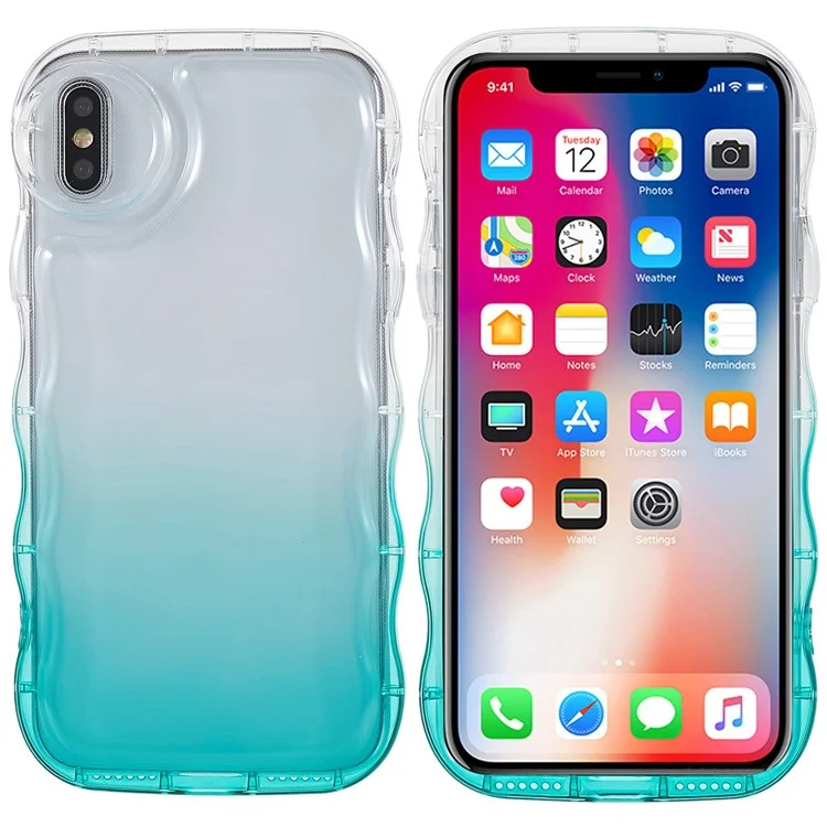 Pour Iphone X / XS Max 6,5 Pouces Graflures Sur Les Ondes Brillantes en Forme de Gradient de Bord en Forme D'onde Protecteur Soft TPU Téléphone - Green de Lac Transparent