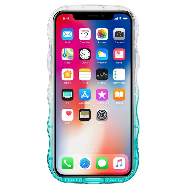 Pour Iphone X / XS Max 6,5 Pouces Graflures Sur Les Ondes Brillantes en Forme de Gradient de Bord en Forme D'onde Protecteur Soft TPU Téléphone - Green de Lac Transparent