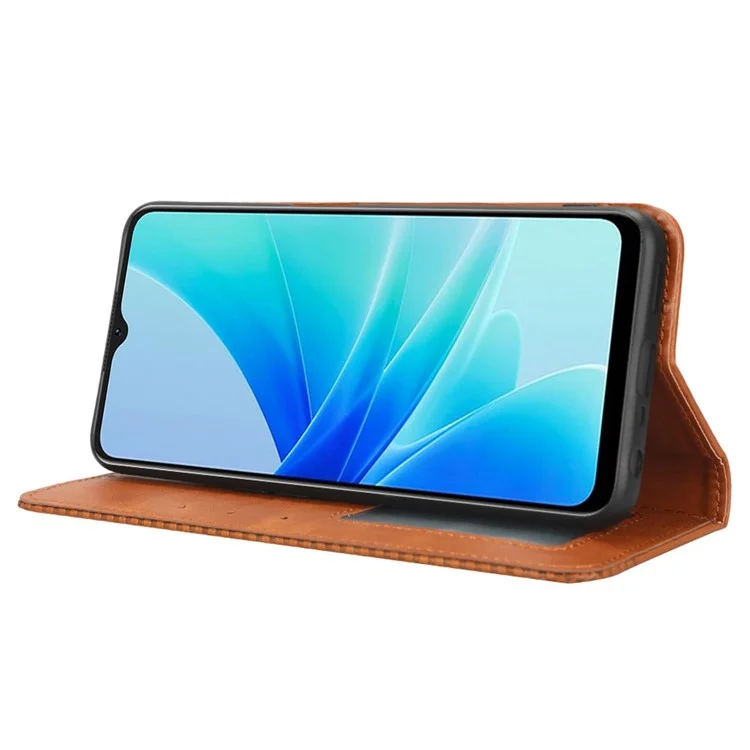Téléphone Flip Wallet Case Pour Oppo A57 4G / A57 (CPH2387) (version Taiwan) Magnétique Magnétique Ferme Retro Imprint Modèle PU le Cuir Phone Cover Stand - Brun