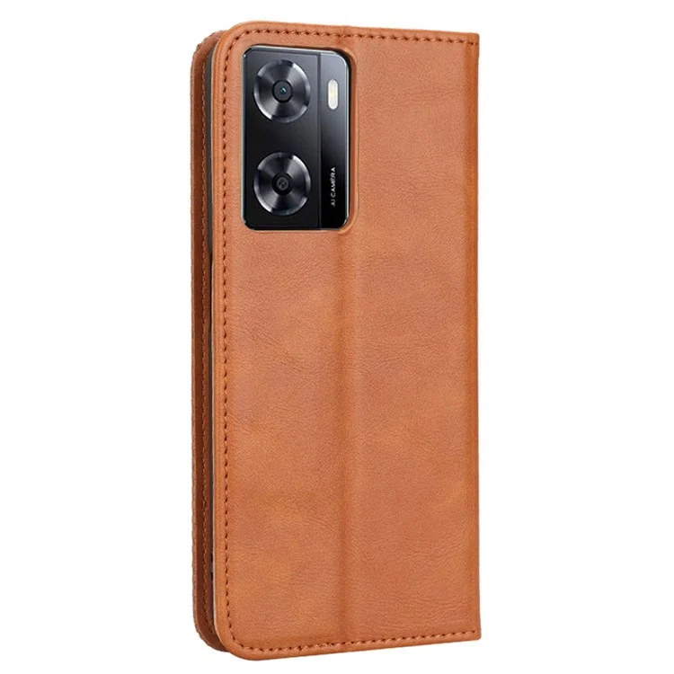 Téléphone Flip Wallet Case Pour Oppo A57 4G / A57 (CPH2387) (version Taiwan) Magnétique Magnétique Ferme Retro Imprint Modèle PU le Cuir Phone Cover Stand - Brun