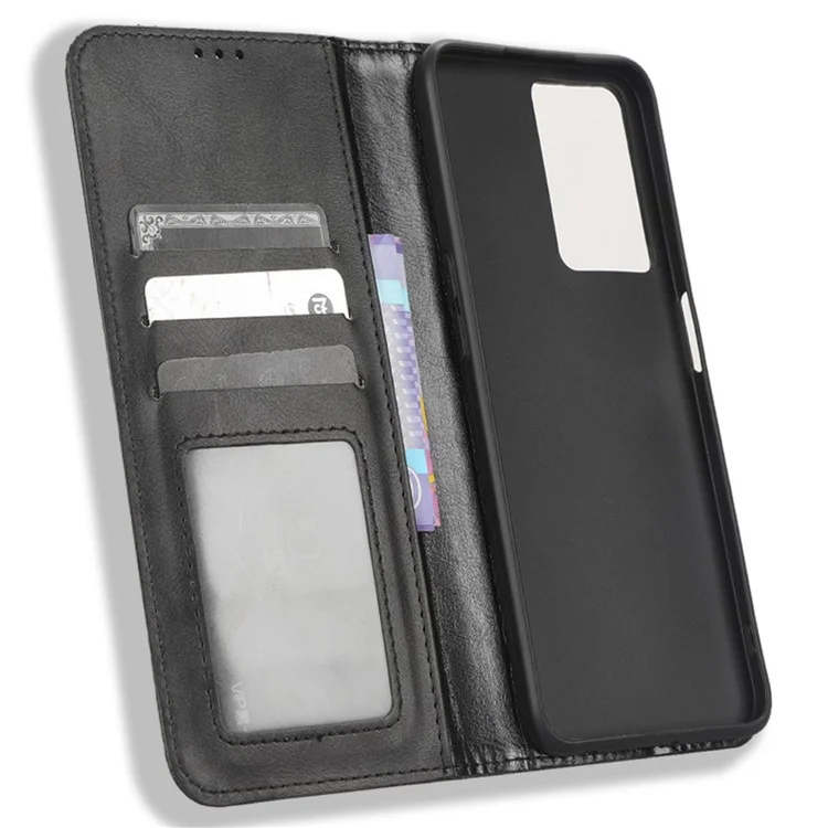 Phone Flip Wallet Case For Oppo A57 4G / A57s 4G / A57 (CPH2387) (Taiwan Version) Magnetic Auto Closing Retro Imprint Pattern PU Leather Phone Cover Stand - Black