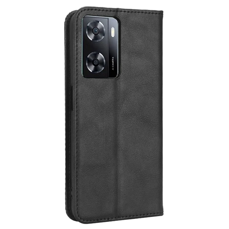 Phone Flip Wallet Case For Oppo A57 4G / A57s 4G / A57 (CPH2387) (Taiwan Version) Magnetic Auto Closing Retro Imprint Pattern PU Leather Phone Cover Stand - Black
