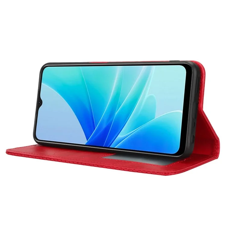 Téléphone Flip Wallet Case Pour Oppo A57 4G / A57 (CPH2387) (version Taiwan) Magnétique Magnétique Ferme Retro Imprint Modèle PU le Cuir Phone Cover Stand - Rouge