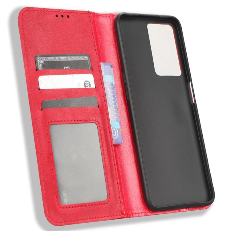 Téléphone Flip Wallet Case Pour Oppo A57 4G / A57 (CPH2387) (version Taiwan) Magnétique Magnétique Ferme Retro Imprint Modèle PU le Cuir Phone Cover Stand - Rouge
