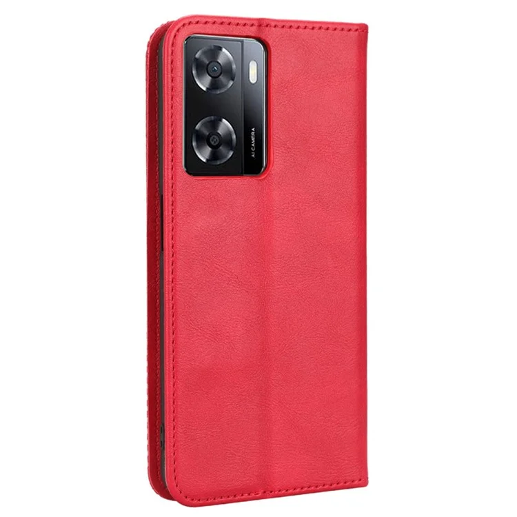 Téléphone Flip Wallet Case Pour Oppo A57 4G / A57 (CPH2387) (version Taiwan) Magnétique Magnétique Ferme Retro Imprint Modèle PU le Cuir Phone Cover Stand - Rouge