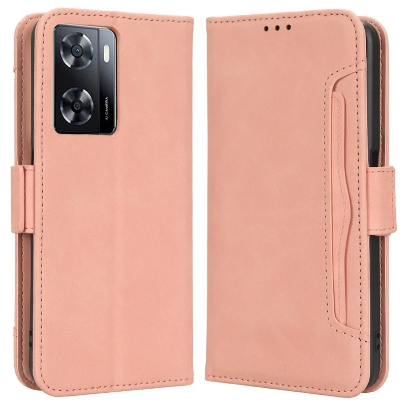 Funda de teléfono a prueba de arañazos para Oppo A57 4G / A57s 4G / A57 (CPH2387) (Versión de Taiwán) Funda de billetera de cuero de PU con múltiples ranuras para tarjetas - Rosa