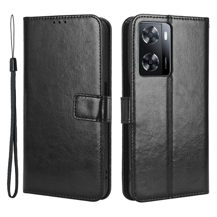 Crazy Horse Texture Téléphone Case Pour Oppo A57 4G / A57 (CPH2387) (version Taiwan), Couverture de Portefeuille de Retournement de Téléphone en Cuir PU Anti-bas - le Noir