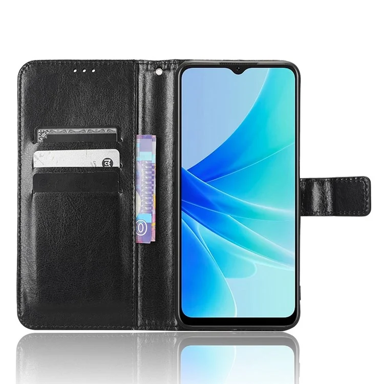 Crazy Horse Texture Téléphone Case Pour Oppo A57 4G / A57 (CPH2387) (version Taiwan), Couverture de Portefeuille de Retournement de Téléphone en Cuir PU Anti-bas - le Noir