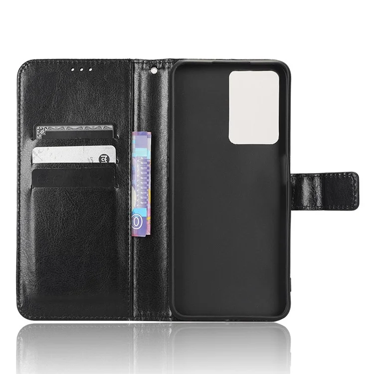 Crazy Horse Texture Téléphone Case Pour Oppo A57 4G / A57 (CPH2387) (version Taiwan), Couverture de Portefeuille de Retournement de Téléphone en Cuir PU Anti-bas - le Noir
